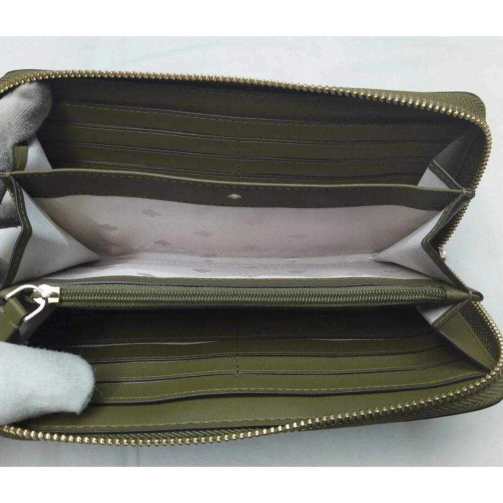 Kate Spade New York Moss Green Leather Zip Around Credit Card Wallet - NWT